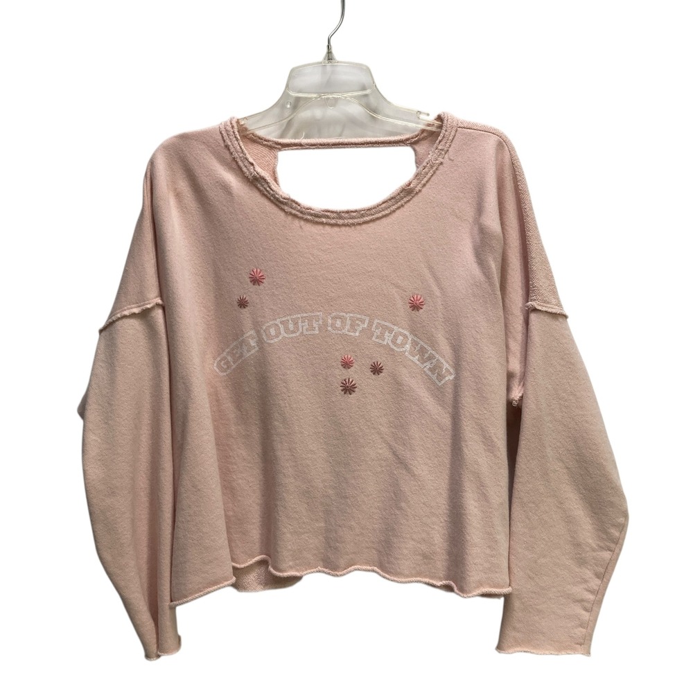 Aerie Dusty Pink Twist Back Cropped Sweatshirt Get Out Of Town Graphic Embroid